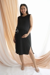Basic Eugene Dress Baju Ibu Hamil Menyusui Modis Loose Polos Simple 2 in 1 Sleveles   DRO 1023 2  large